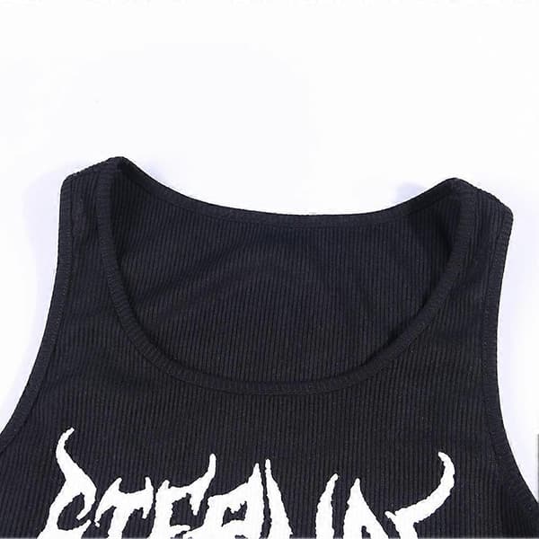 Gothic Skull Print Off Shoulder Toppi Liivit Crop Topit Grey