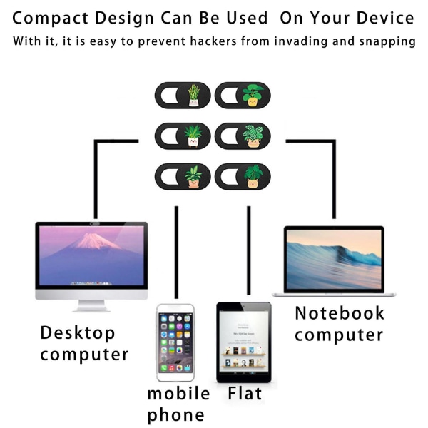 6 paketin verkkokameran cover Ultraohut kameran Privacy Shield cover kannettavalle PC:lle matkapuhelimelle verkkokameran suojus ruukkukasvien koristeluun Black