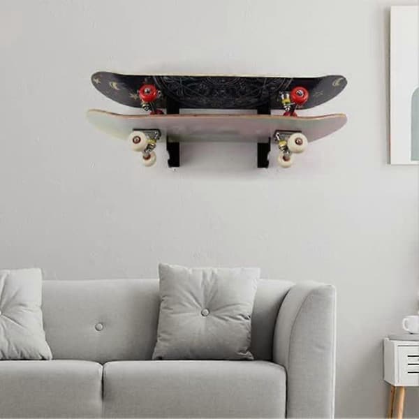 Rullalaudan seinäteline, musta rullalautateline longboardille
