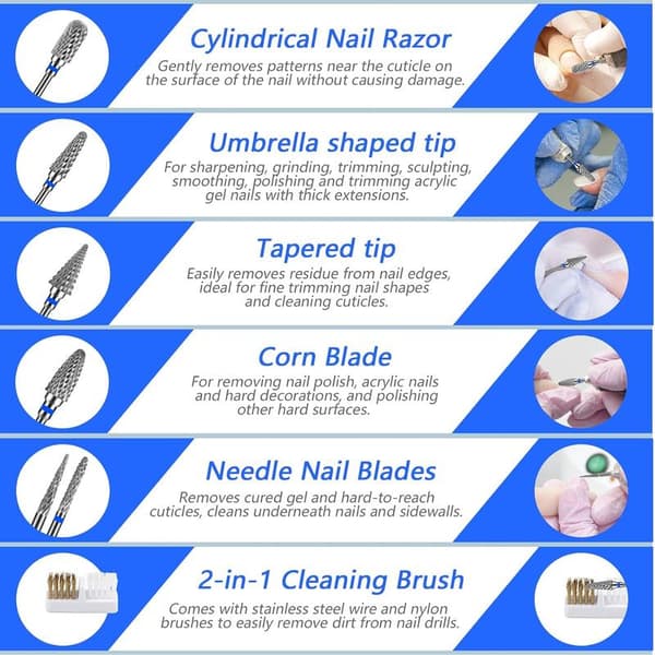 6 Pieces Nail Drill Bits, 3/32 Inch Nail Drill Bits for Manicure, Dead Skin Removal