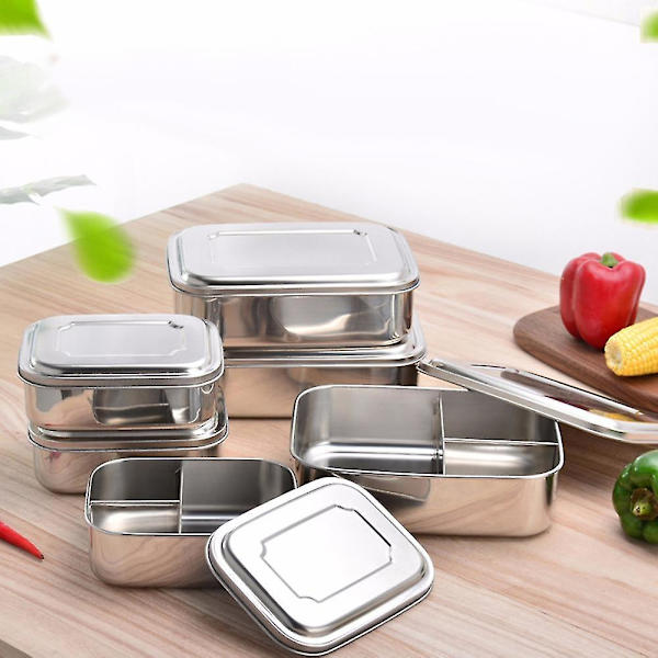 1/2/3 Gitter Rustfrit Stål Madbeholder Studerende Bento Frokostboks Etui 3Grids