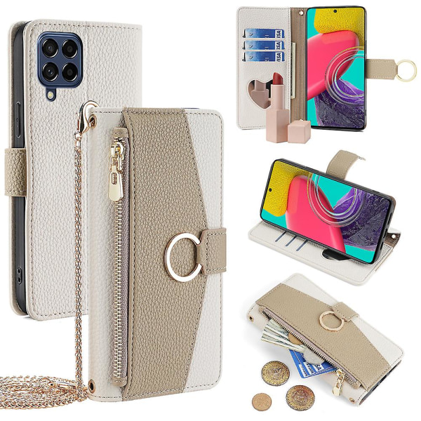 For Samsung Galaxy M53 5g Etui Lomme Crossbody Telefon Tegnebog Cover White