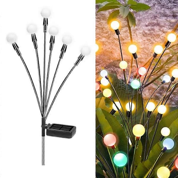 2 sett Solar Firefly Lights Jule utendørs hage vanntette plenlys Not Specified 6 Head Color Light