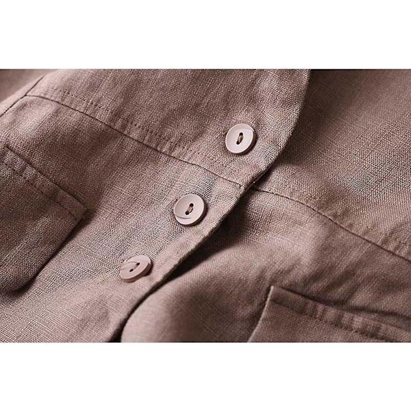 Dame Bomuldslinned Vest Casual Løs V-hals Ærmeløs Veste Jakke Khaki X-Large