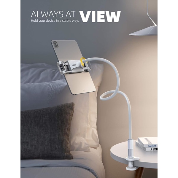 Svanehals Nettbrettholder, Fleksibel Nettbrettstativ - 36\" Lazy Arm 360 Justerbar Holder Klemme Brakett Seng for iPad Pro 9.7, 10.5, 11, 4.7-11\" Enheter white