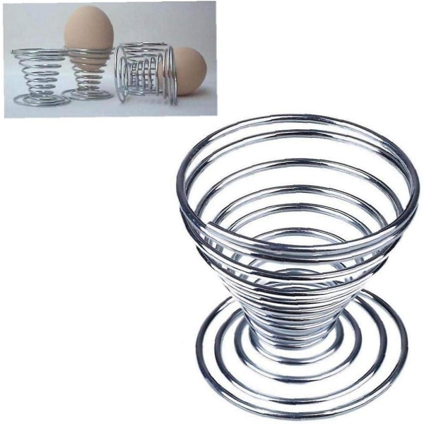 6 kpl ruostumattomasta teräksestä valmistettu kananmunakuppi, spiraalikeittiö Aamiainen kovaksi keitetty pidike Spring Egg Cup4,7*4,5cm