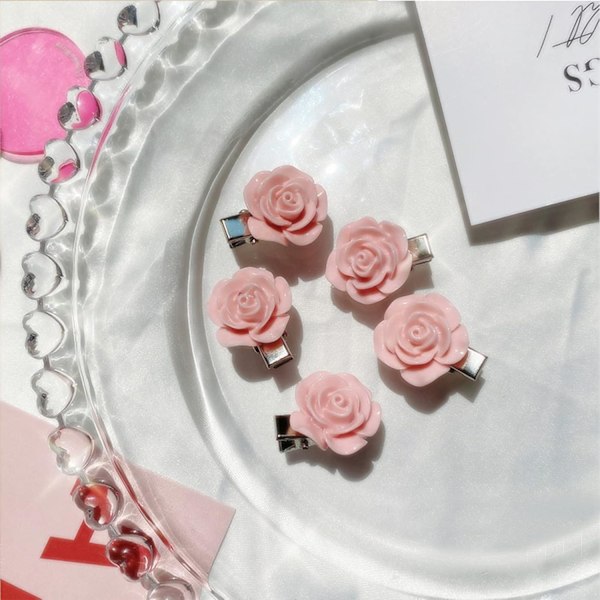 Bryllupshårklemme, Roseblomster Hårtilbehør, Små Bryllupshårblomster, Bryllupshårpynt (10 stk. Rosa)