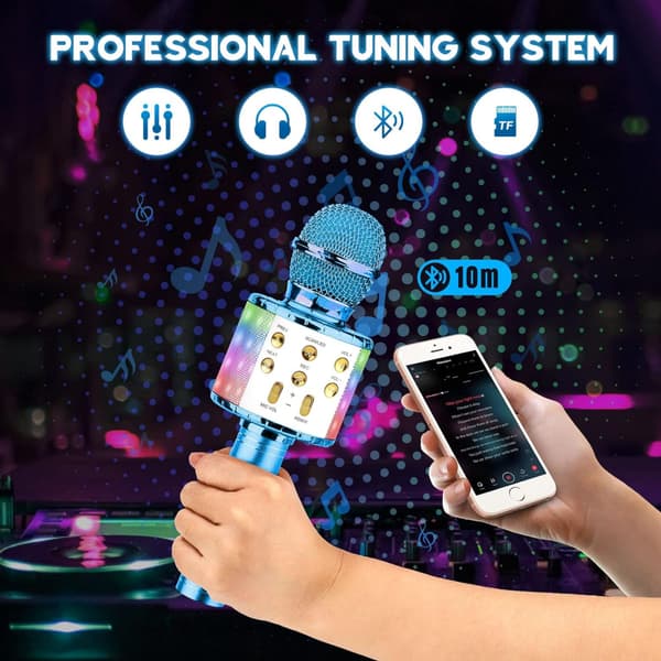 (Blå) Trådløs Karaokemikrofon, Bluetooth Karaokemikrofon