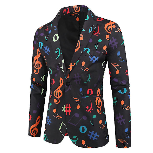 Herre Casual Note Print Slim Natklub Jakke L
