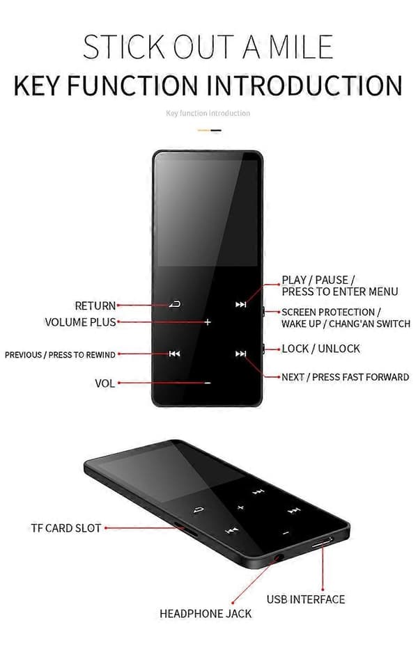 Music Player Wireless Bluetooth Mp4 Player 32GB With Media 1.8 Inch Touch Button