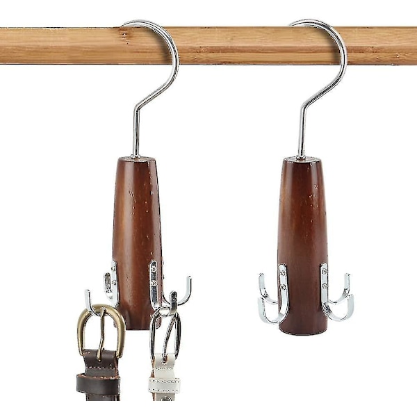 Naturlig Trebelteholder, 2-pakning, Glatt Overflate, Solid Trebeltehylle Med 360° Svingbar Henger, Plassbesparende Klesorganisatorholder For Sjal