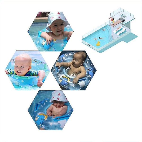 Baby Simning Float Ring för 3-36 månader, Baby Neck Float med Float Seat, Swim Pool Badtillbehör Blue Elephant