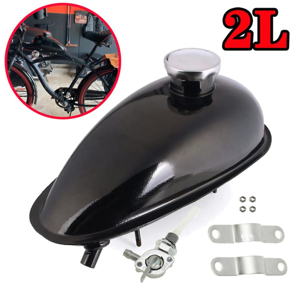 2L Svart bensintank med lokk Petcock for 49cc 50cc 80cc 60cc motorisert sykkel bensintank drivstofftank lokk| |