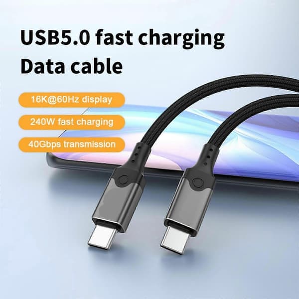 USB C forlængerkabel 240W 80Gbps dataoverførsel 16K@60Hz video understøttelse til smartphones og laptops 2m