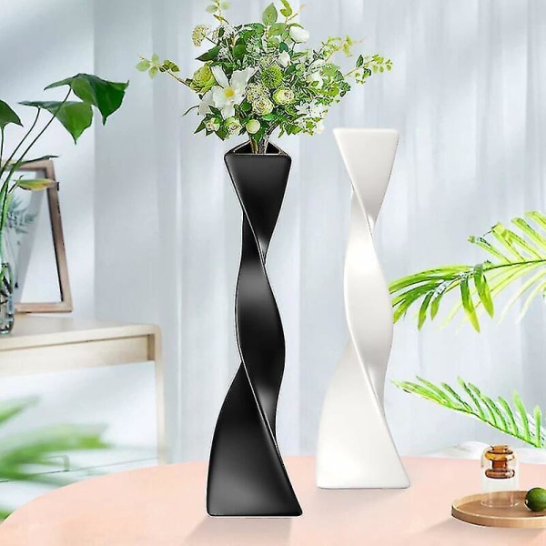 Høj gulvvase Keramikvase Moderne boligindretning Hyldevase Boligindretning Snoet høj kreativ sort vase