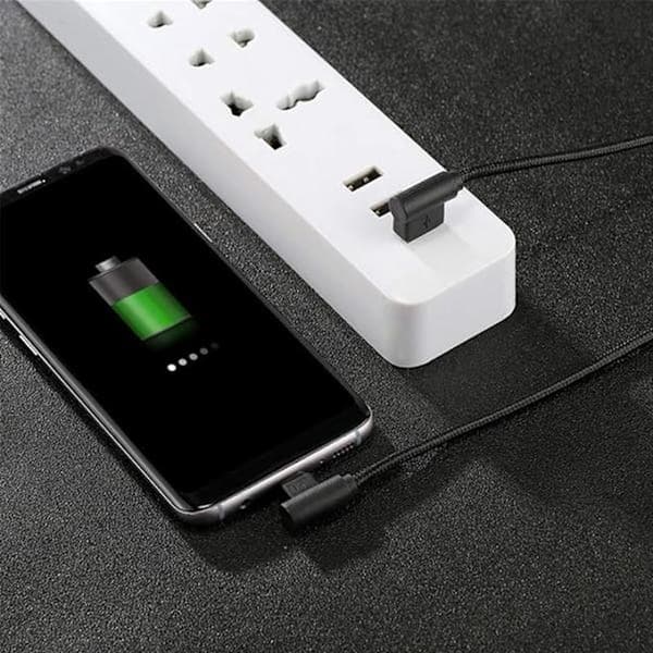 1 stk. 2 m svart Android vinklet flettet datakabel, nylon USB-ladekabel