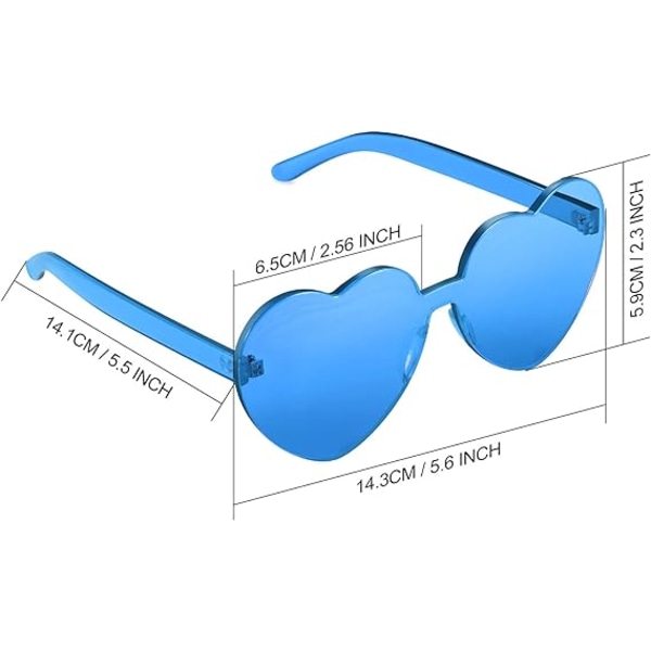 2 stk. Hjerteformede Rimless Solbriller Transparent Candy Farve Rammeløse Briller Kærlighedsbriller