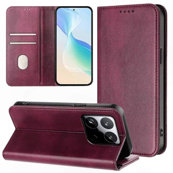 Retro Textur Läder Plånboksfodral för 15T Telefonfodral Wine Red
