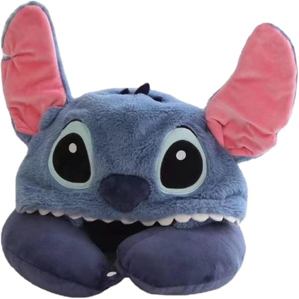 U-formet nakkepude til rejser, børns tegneserie Stitch rejsepude med hætte, flyrejse flyvemaskine sovepude