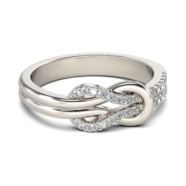 Temperament Bryllupsringe Sølvfarve Twisted Knot Blomsterring med diamanter 10