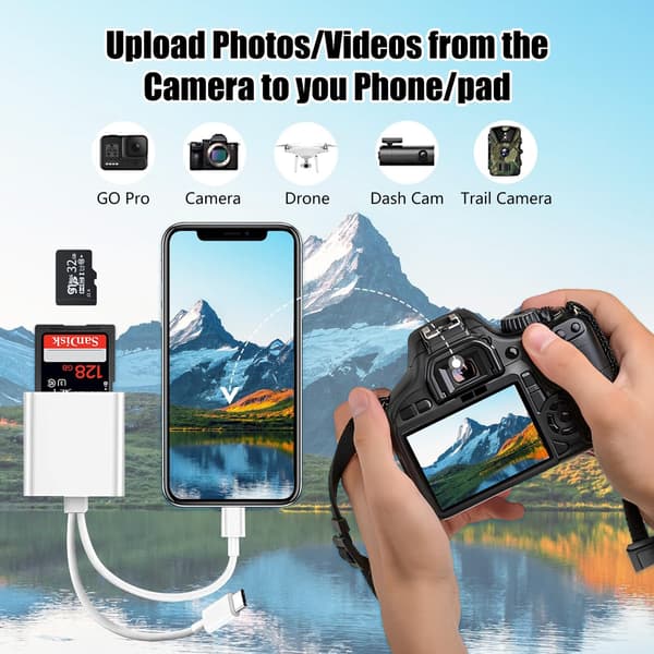 2-in-2 Lightning + USB C to SD Card Reader iPhone White - SD Card Reader 2-in-2 Lightning + USB C Card Reader