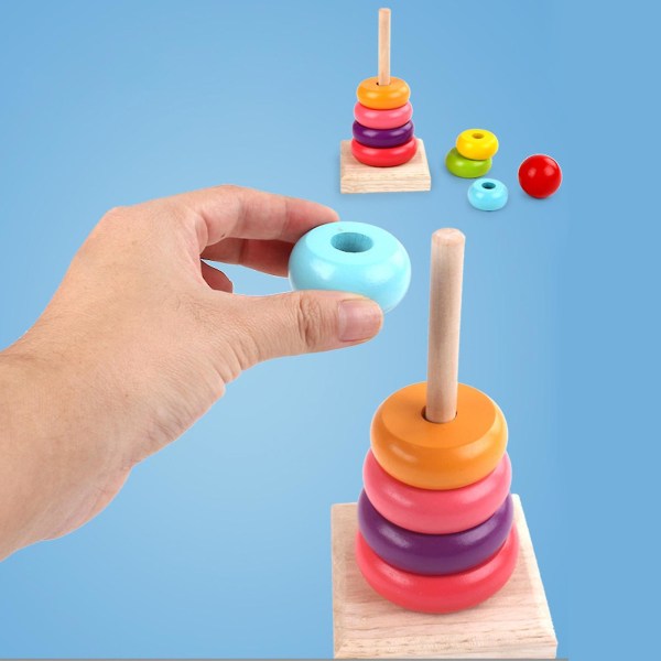 Wooden Rainbow Stacking Ring Tower Game Blocks Foreldre Barn Moro Interaksjon Tidlig pedagogisk leketøy