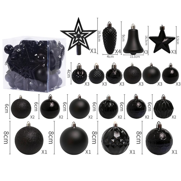 Särkymättömät joulupallokoristeet Set joulukuusen koristeluun (45 kpl) black