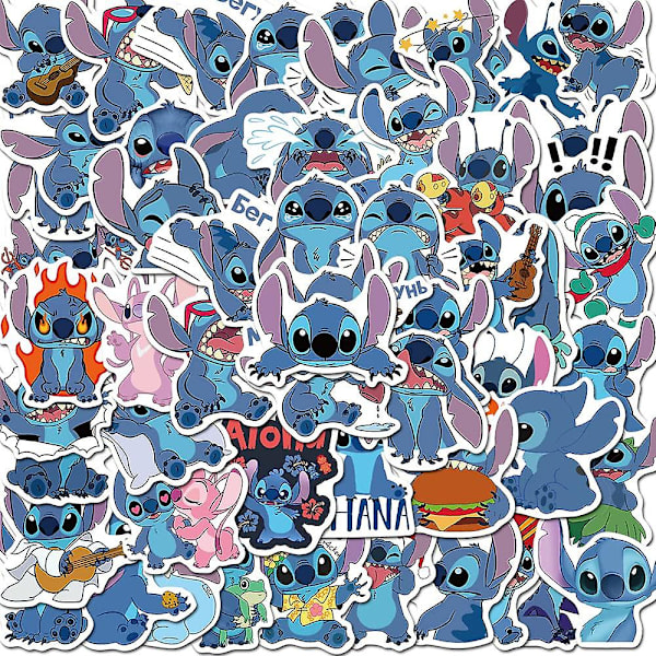 50 kpl/setti Lilo & Stitch -tarroja setti Cartoon vedenpitävä puhelinpullo kannettava matkalaukku tarrat