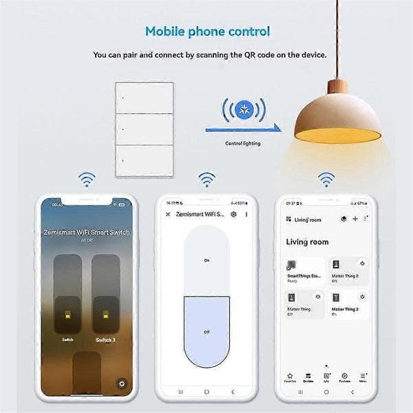 Matter WiFi Smart Switch Vegglysstyring med 1-6 Gangs Knapp for App Vit