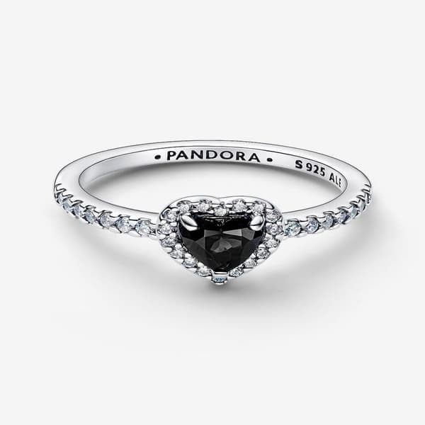 Pandora - Elevated Black Heart -sormus - Sterlinghopea Circumference: 52mm