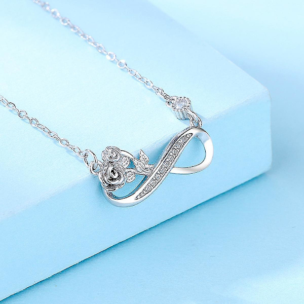 S925 Sterling Silver Lycklig Ros Blomma Kärlek Hjärta Halsband För Kvinnor Dotter Flickvän