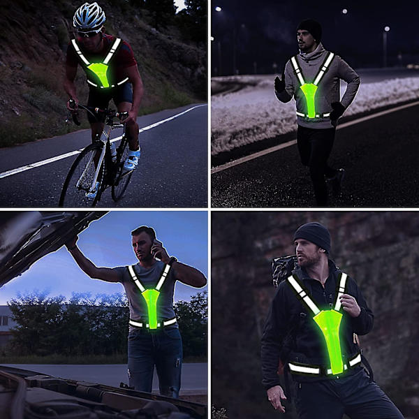 Reflekterande väst löpningsutrustning, Usb uppladdningsbar Led Light Up väst Hög synlighet med justerbar midja/axel för jogging löpning cykling