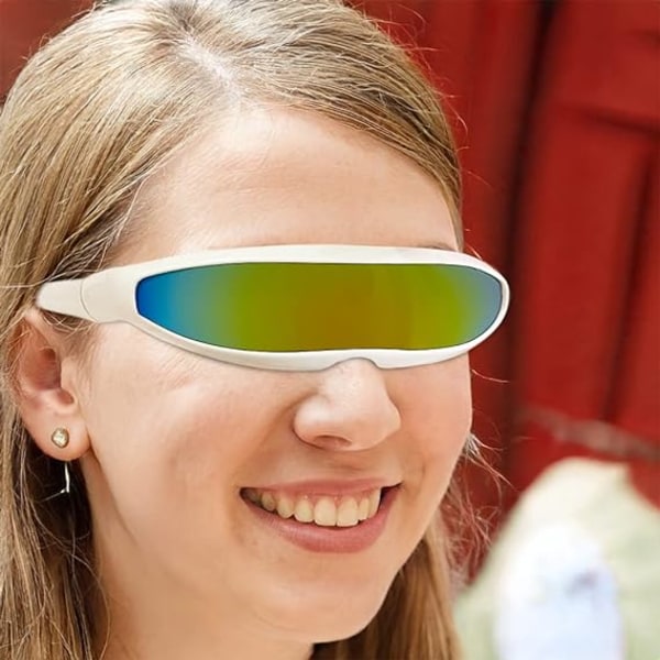 Solbriller, futuristiske briller Smal farge Speilglass Nyhet Kule briller til fest Cosplay Robot Space Costume, gul