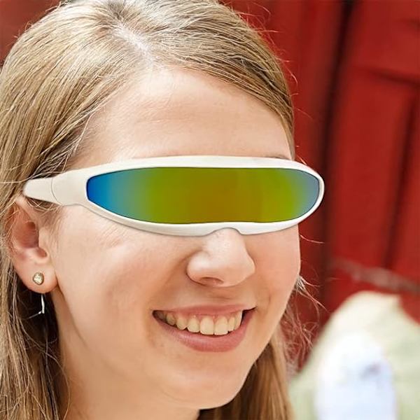 Solglasögon, futuristiska glasögon smala färgade speglade linser nyhet coola glasögon för fest cosplay robot rymddräkt, gul