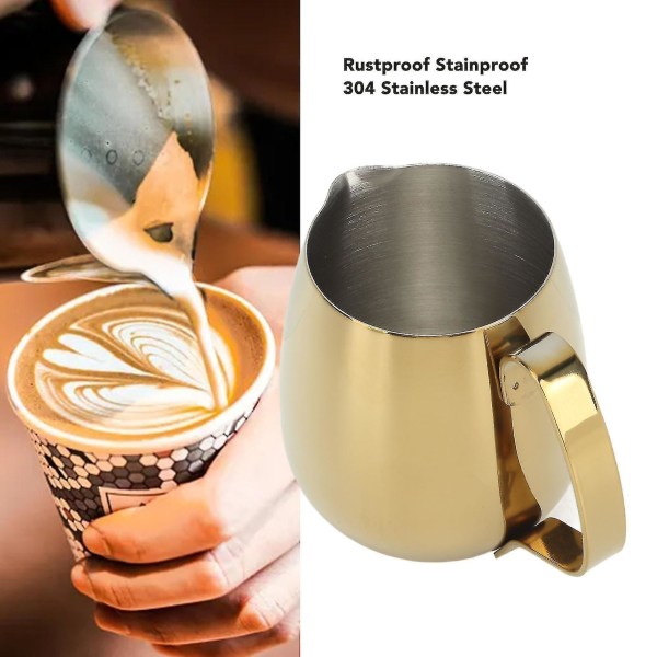 Kaffe Mælkekop Rustfrit Stål Mælkeskummende Kande Cappuccino Latte Art Mælkekande Kop Gylden 300ml 350ml