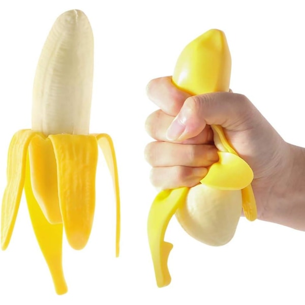 Kuminauhan banaanipuristussimulaatio banaanien puristusbanaani 1 kpl puristettu banaanilelu stressiä lievittävä stressiä puristava hankala lelu
