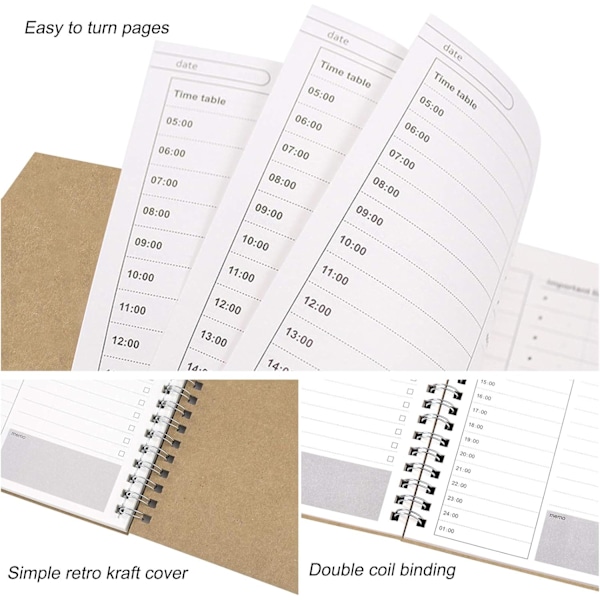 Daglig Planlægger Brun Kraft Papir Notebook Spiral Notepad Tidsstyring Manualer To Do Liste Daglig Planlægger 100 Sider / 50 Ark 19 x 13 cm (4 Stykker)