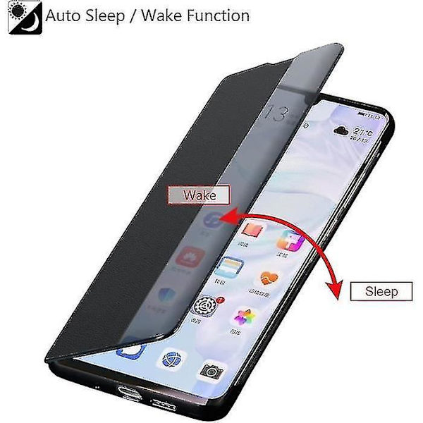 Huawei P30 Lite Cover, Smart View Læder Flip Cover, [strømbesparende tilstand][fuld beskyttelse](p30lite, bla