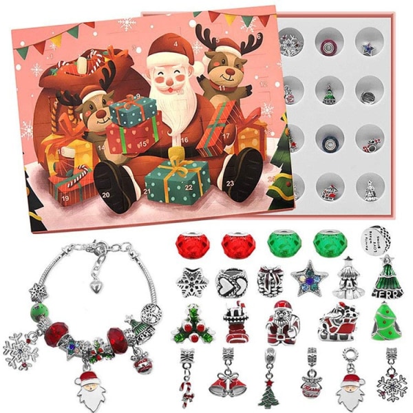 Julnedräkning 24 Genrus Kalender Kalender Surprise Blind Blind Christmas DIY Creative Combination Christmas Armband Set Red Bell model