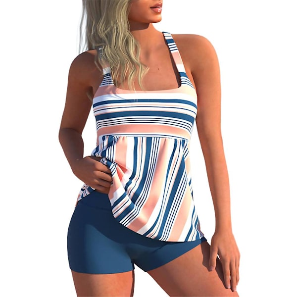 Polstret badetøj til kvinder Badekjole Boyshorts Tankini Sæt Badedragt Beachwear Plus Size Blue 5XL