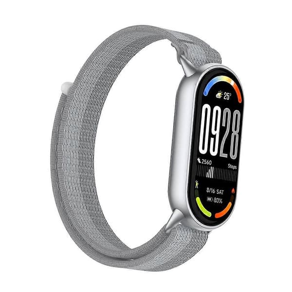Håndleddsstropp kompatibel med Xiaomi Smart Band 10 / 9 / 8 Magic Tape Nylon Loop Klokkereim Silver