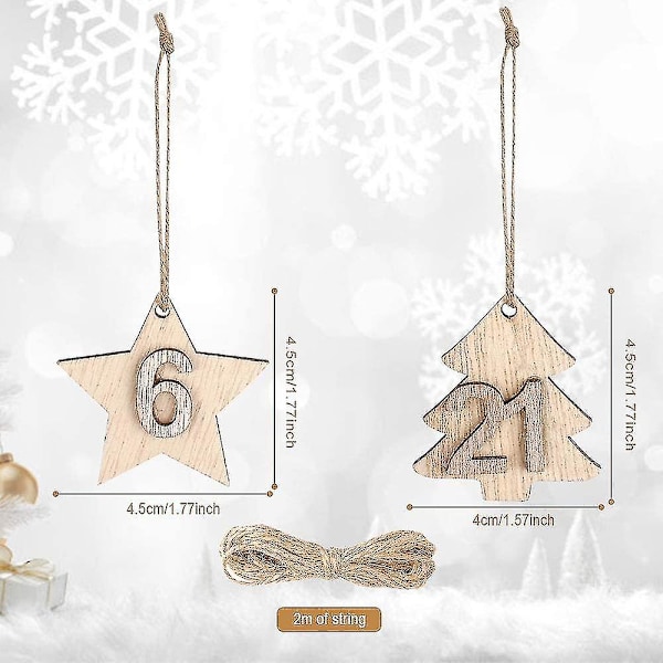 Adventkalender Numre Træ, Julekalender Numre Jule Nedtællingskalender Med 24 Stykker Clips, Træ Juletræ Ornamenter Bd