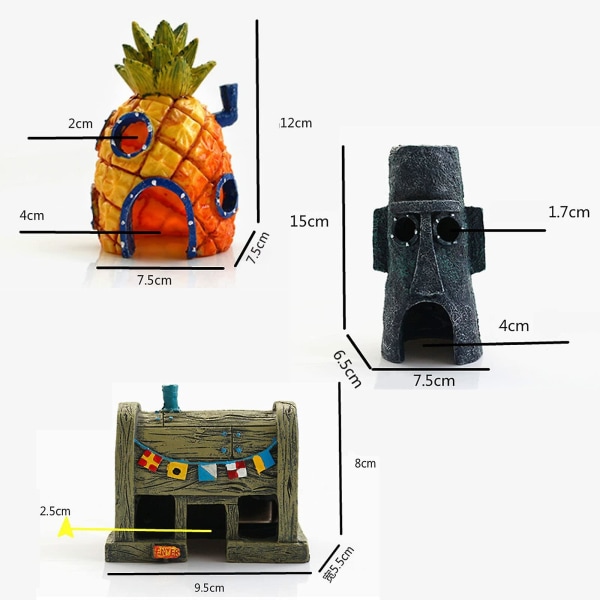 Spongebob fisketankdekorasjoner, akvariepynt fiskhus fiskhule, gjemmested slott