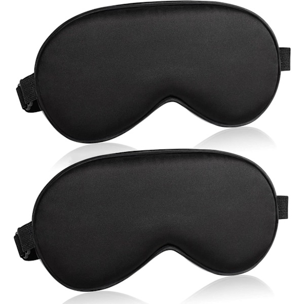 Sovmask för Ögonmask för Sömn Justerbar Elastisk Rem Mörkläggning Siden Sov Ögonmasker Mjuka Bekväma Ögonskydd Ögonbindlar Svart 2 st black
