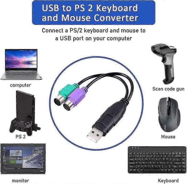 PS/2–USB-sovitin PS2-näppäimistölle ja -hiirelle 2025