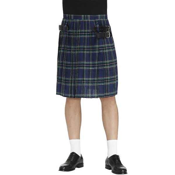 Irish Plaid Green Kilt - Skotlantilainen St Patrickin vihreä laskostettu puku Tartan hame Kilts -vaatteet miehille ja naisille blue L