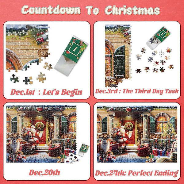 2024 Julkalender Pussel Adventskalender Pussel 1008 Bitar 2024 Julkalender Manlig Och Kvinnlig Jultomte Gåva Pussel Red