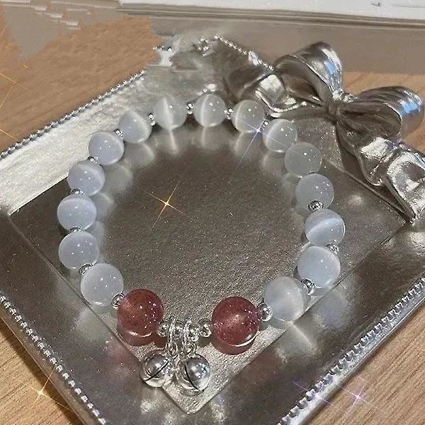 Mote Dame Imitasjon Opal Bell Armbånd Utsøkt Søt Perlearmbånd red beads