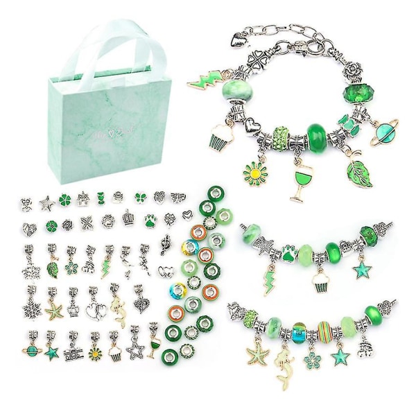 Sæt til fremstilling af smykkerarmbånd til piger Gør-det-selv-perler til kunst og kunsthåndværk med 3 bundkæder GREEN