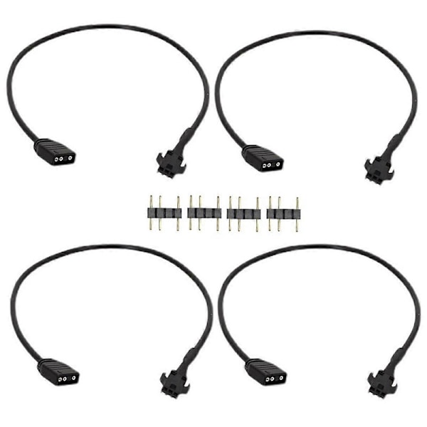 4kpl RGB-jatkokaapeli 5V 3-nastainen - SM 3-nastainen naaras ARGB-liitin Osoitettava adapterikaapeli RGB-tuulettimelle, PC LED-nauhalle